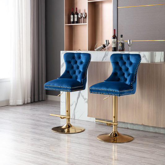 Amias Velvet Counter Height Bar Stools with Tufted  - Navy Blue Set of 2