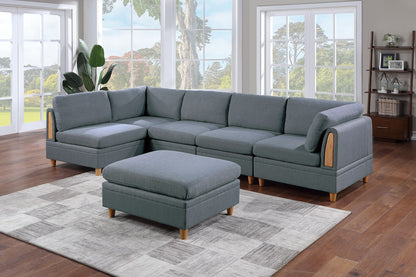 Felix 6pc Modular Sectional Sofa Set 2x Wedges 3x Armless Chair And 1x Ottoman - Steel Gray