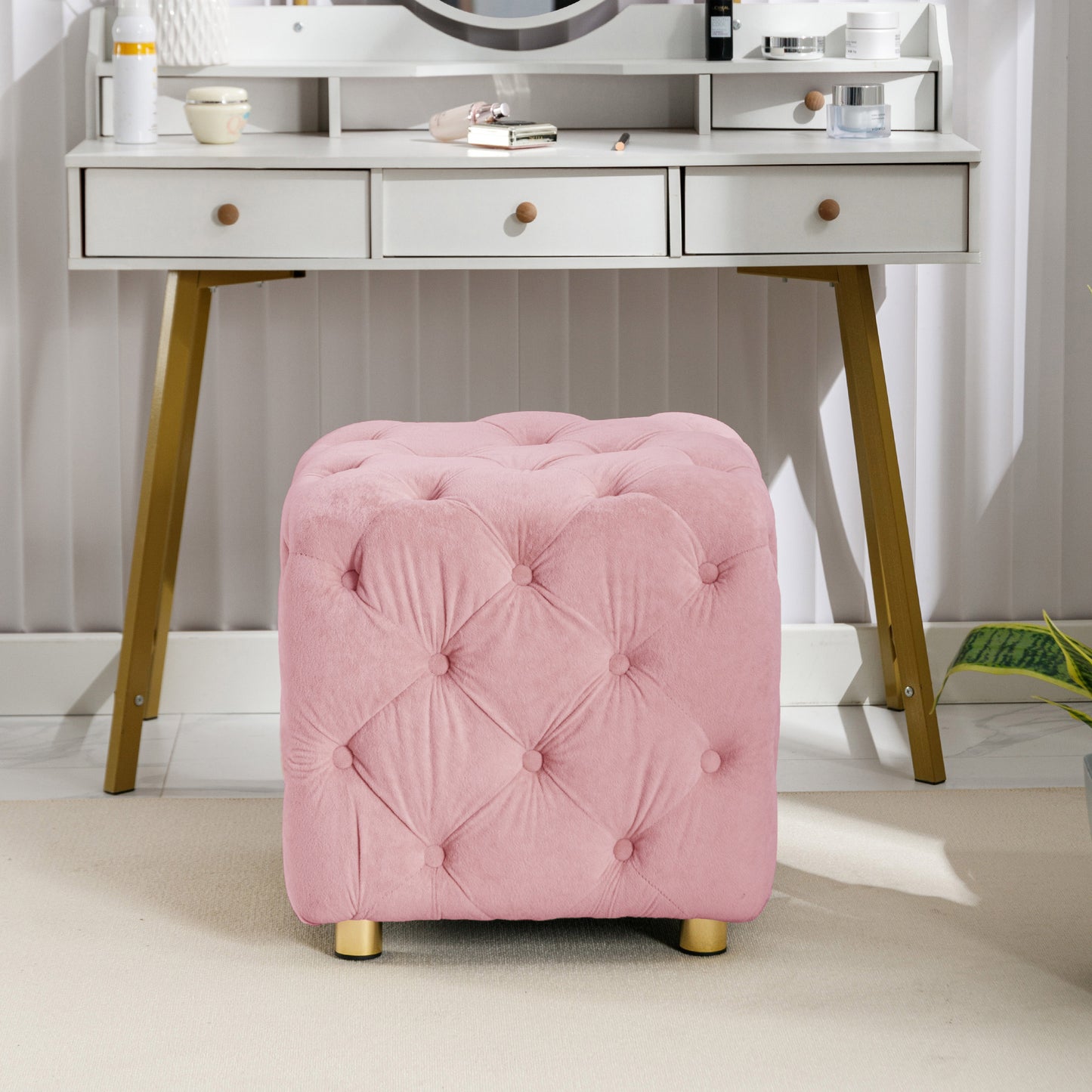 Velvet Upholstered Vanity Seat - Pink