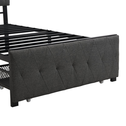 Apex Twin Size Storage Bed Metal Platform Bed with Drawer - Gray