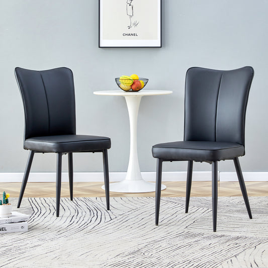 Carver PU Dining Chair Black Metal Leg (Set of 2) - Black