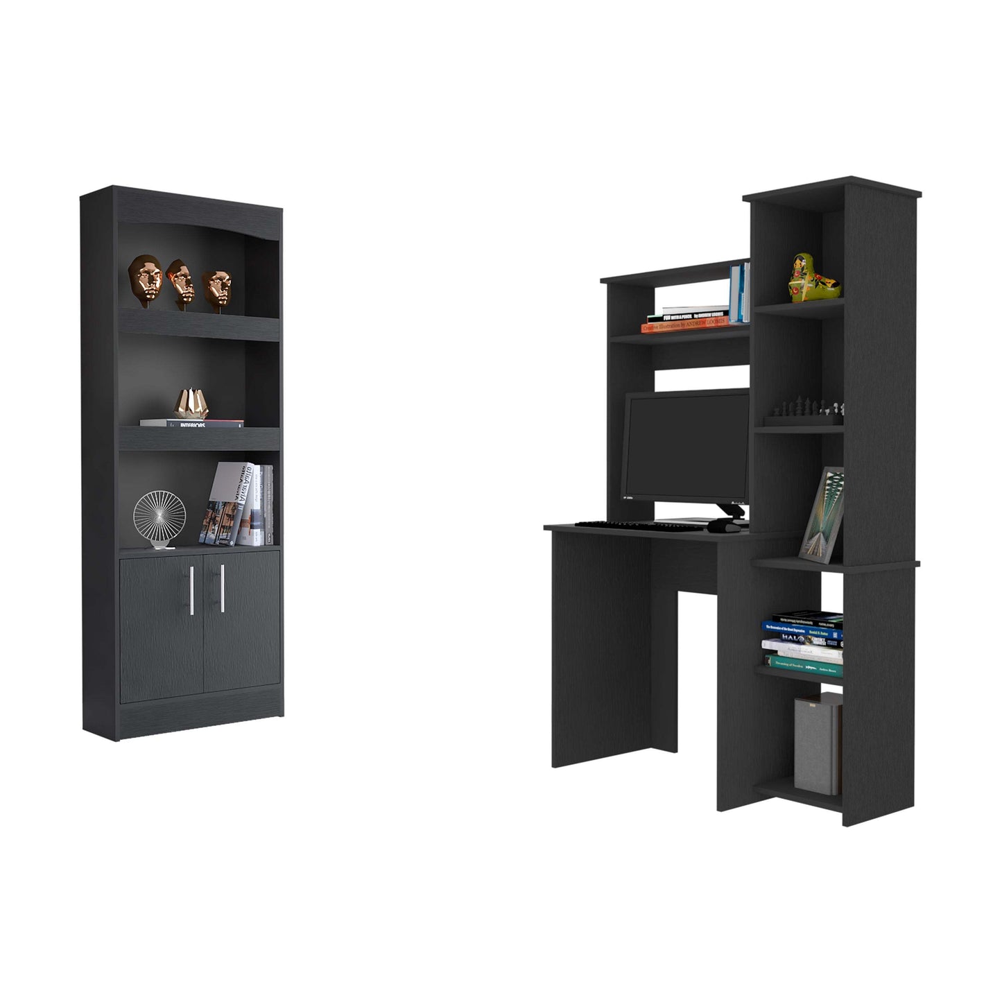 Detroit 2 Piece Office Set, Dozza Bookcase + Aramis Desk - Black