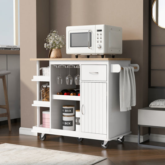 Elara Multipurpose Kitchen Cart Cabinet with Side Storage - White