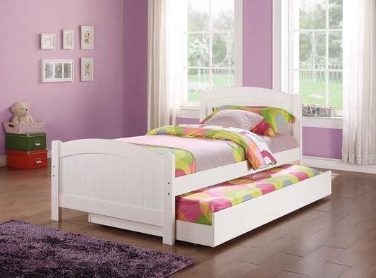 Bed With Trundle Slats For Kid - White