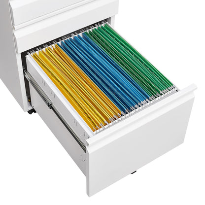 3 Drawer Mobile Locking File Cabinet - White