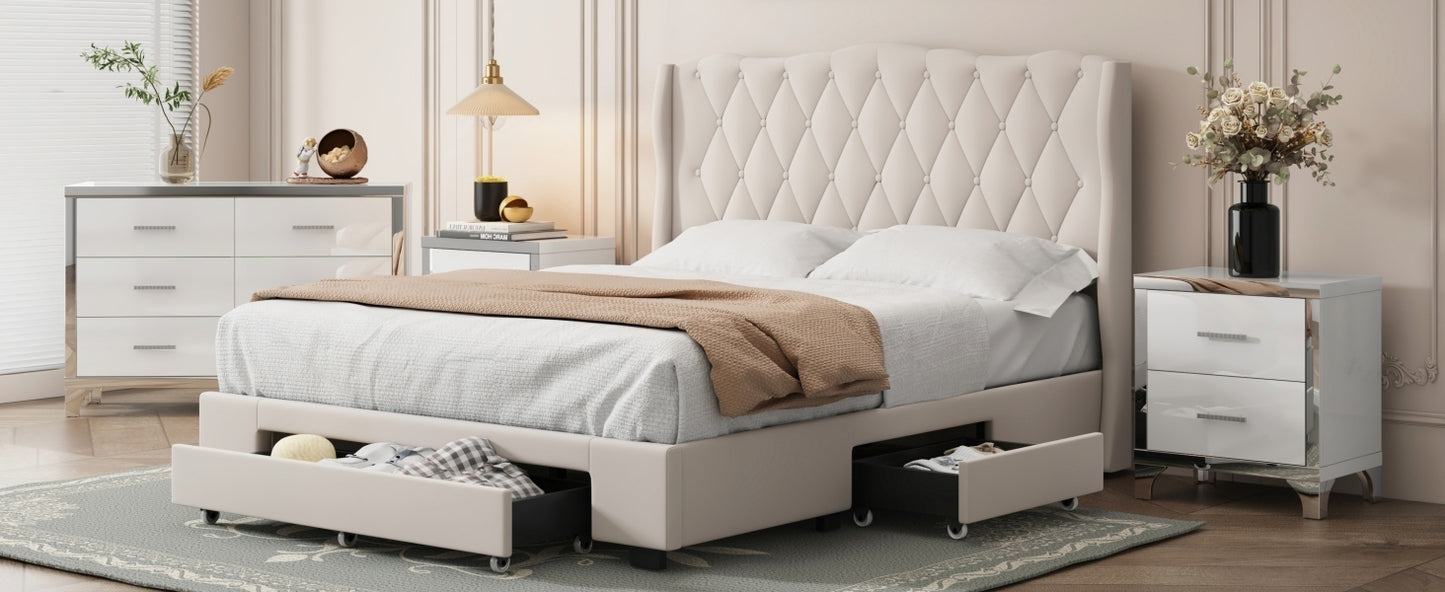 Valencia Queen Size Platform Bed - Beige