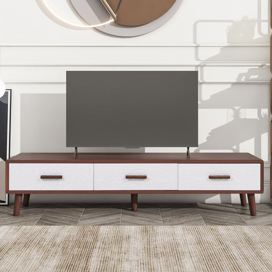 Beck TV Stand with 3 Drawers Adorned with Embossed Patterns - Brown+White