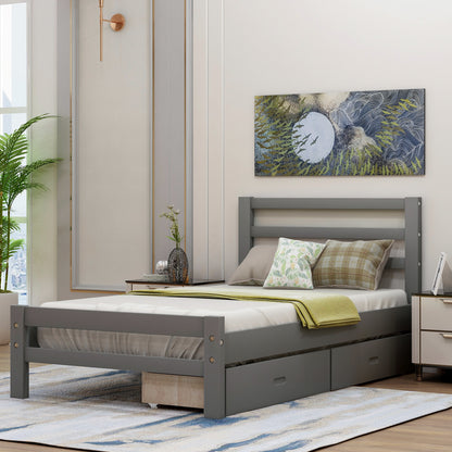 Cyril Twin Size Wood Platform Bed with Dual Drawers - Gray