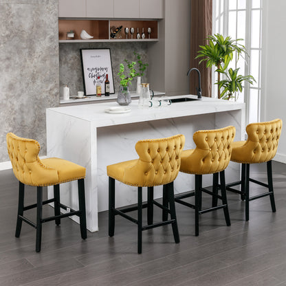 Family  Velvet Upholstered Wing-Back Bar Stools - Gold Set of 4