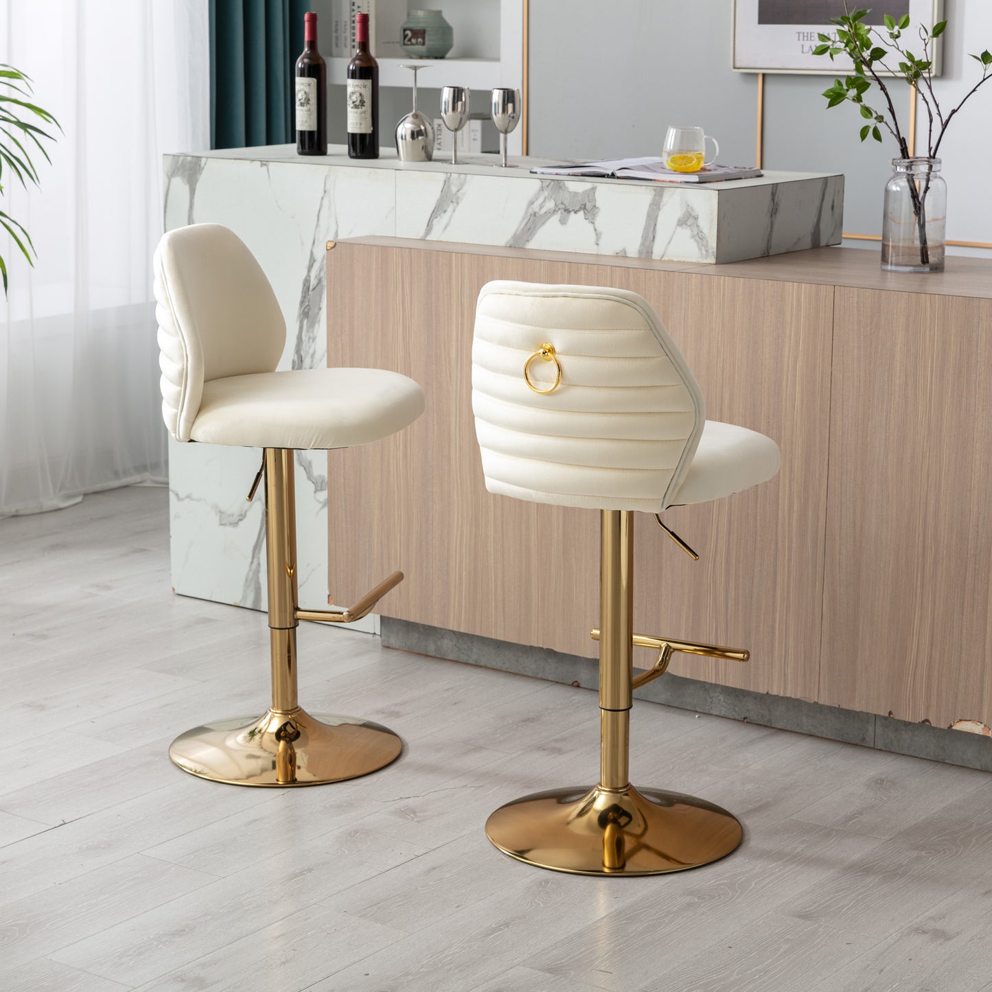 Comb Adjustable Counter Height Bar Stool - Cream Set of 2