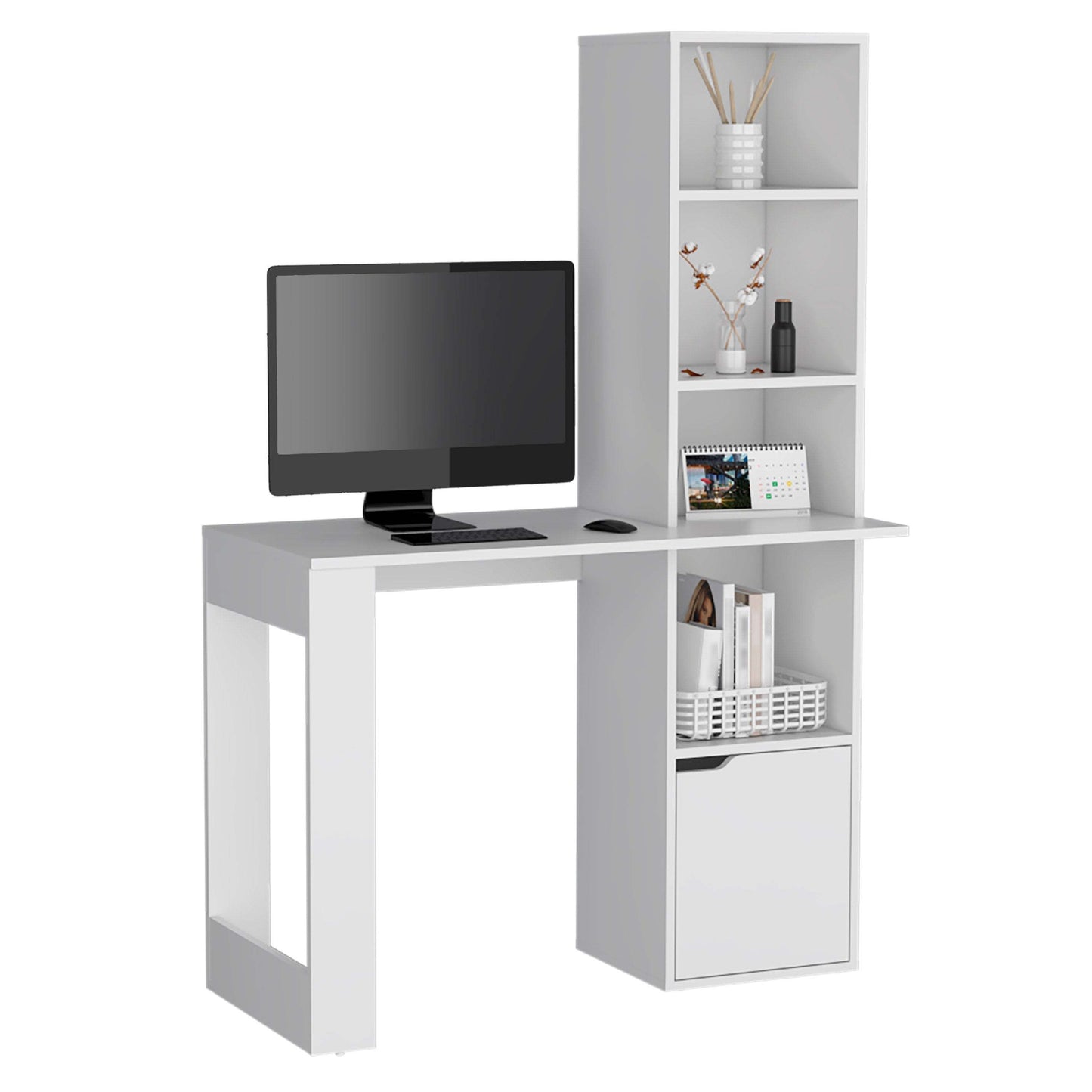 Ripley Writing Desk With Bookcase and Cabinet - White