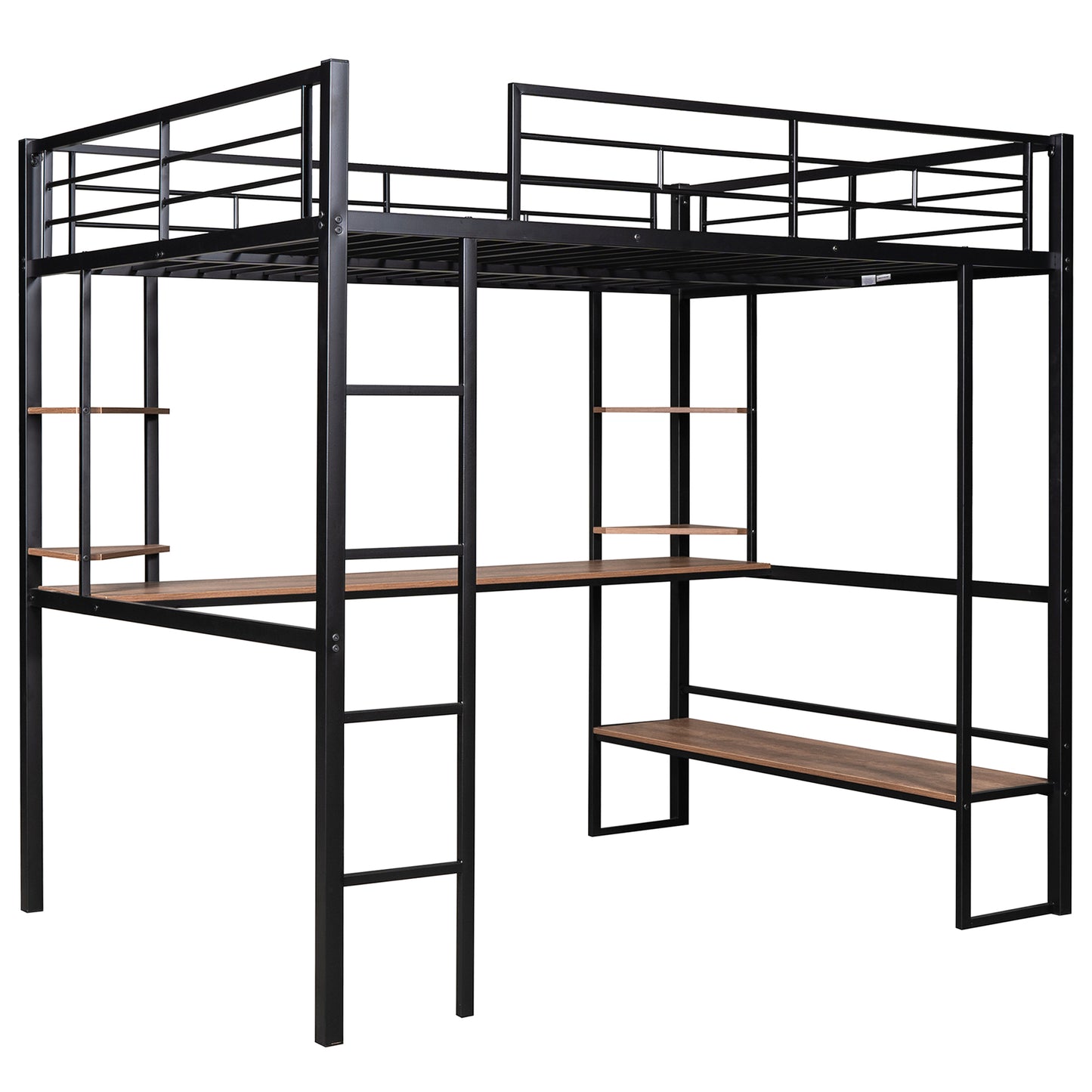 Black Beauty Loft Bed with Long Desk and Shelves