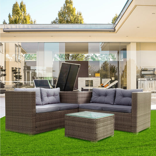 Stanley 4 Pc Outdoor Patio Rattan Sectional Sofa Set - Gray