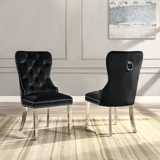 Mistie Velvet Dining Chairs w Metal Leg (Set of 2) - Black