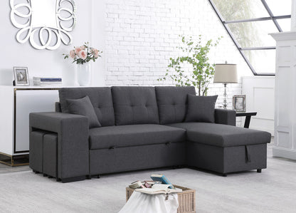 Dennis Fabric Reversible Sleeper Sectional with Storage Chaise and 2 Stools - Dark Gray