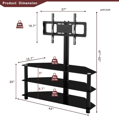 ElevateMax TV Stand: Black Multi-function Height Adjustable Bracket with Swivel and 3-Tier Storage