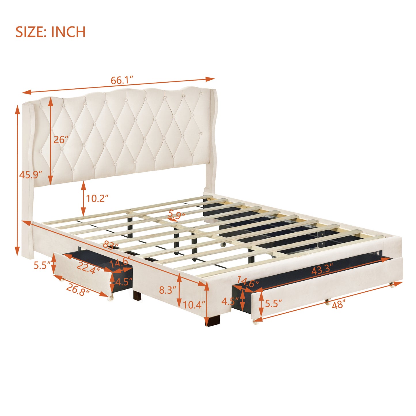 Valencia Queen Size Platform Bed - Beige