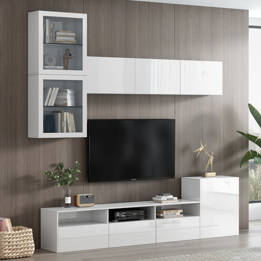 Sata TV Stand with Wall Mounted Floating Storage - White