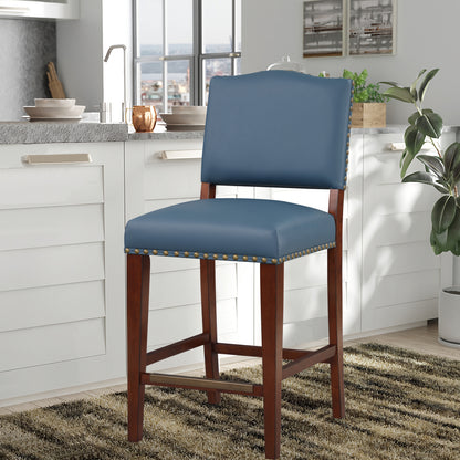 Blue Leather Nailhead Counter Stool