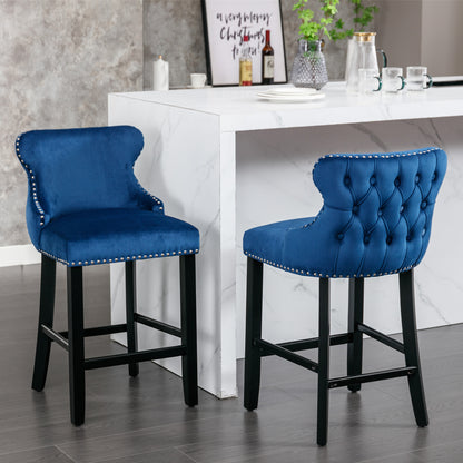 Velvet Wing-Back Barstools - Blue Set of 2