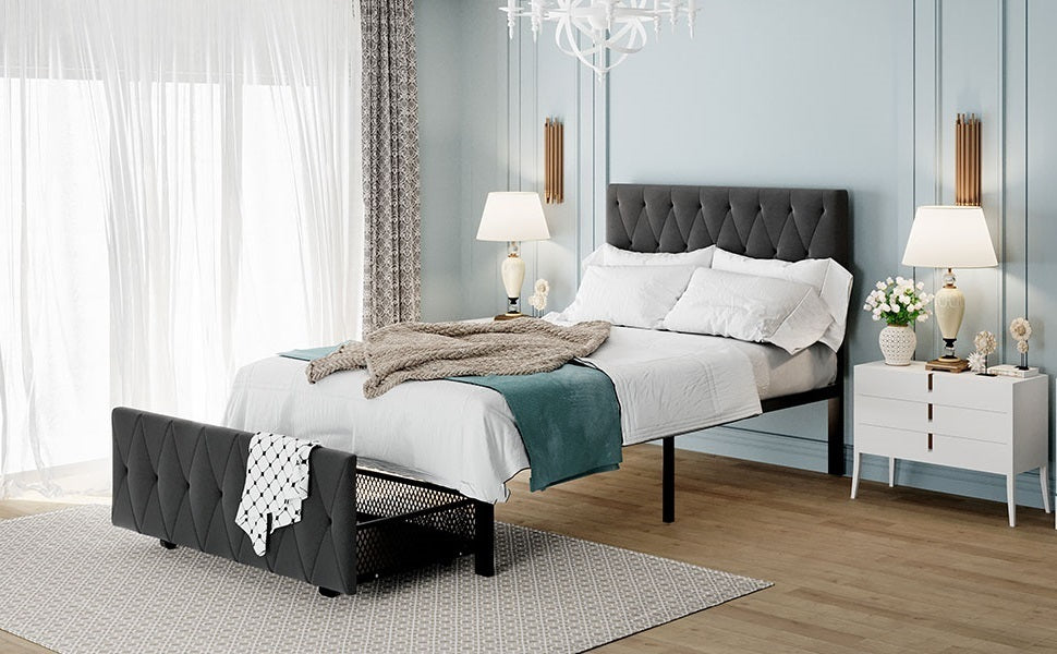 Apex Twin Size Storage Bed Metal Platform Bed with Drawer - Gray