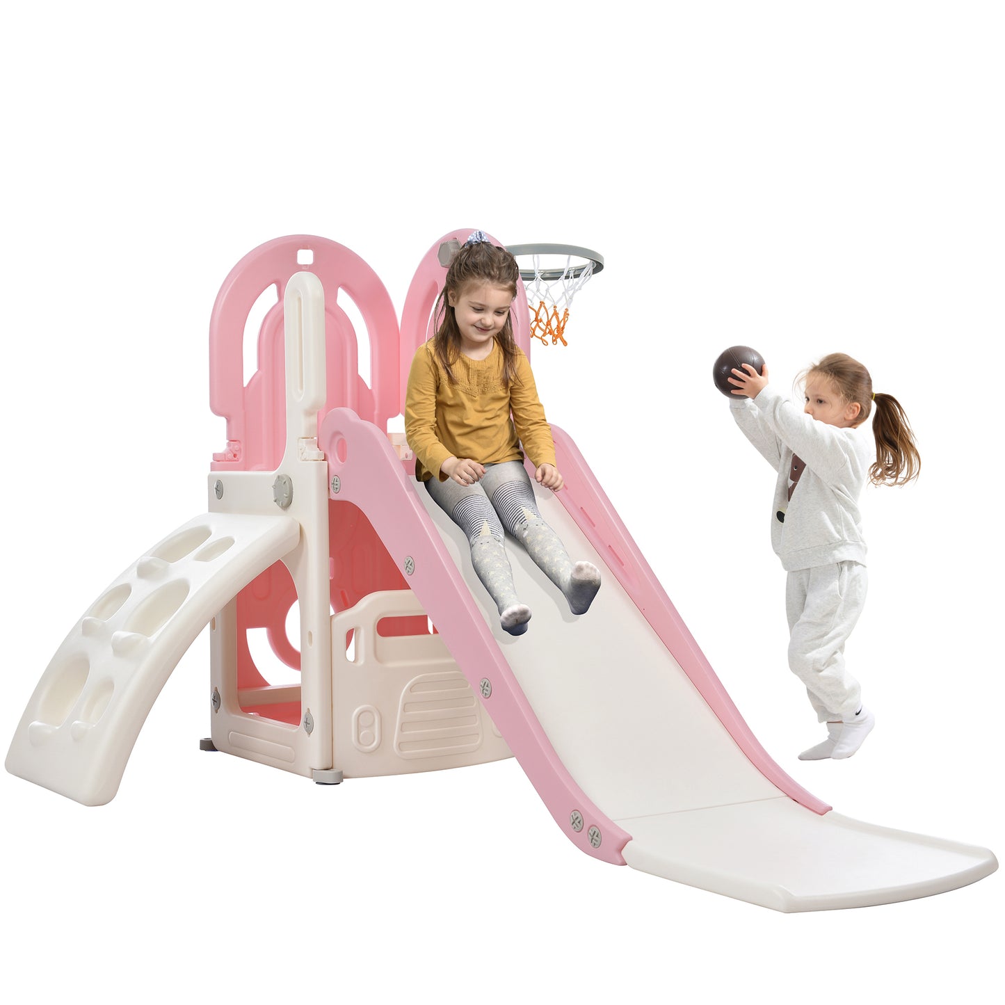 Kids Playground Climber Freestanding Slide Playset - Pink