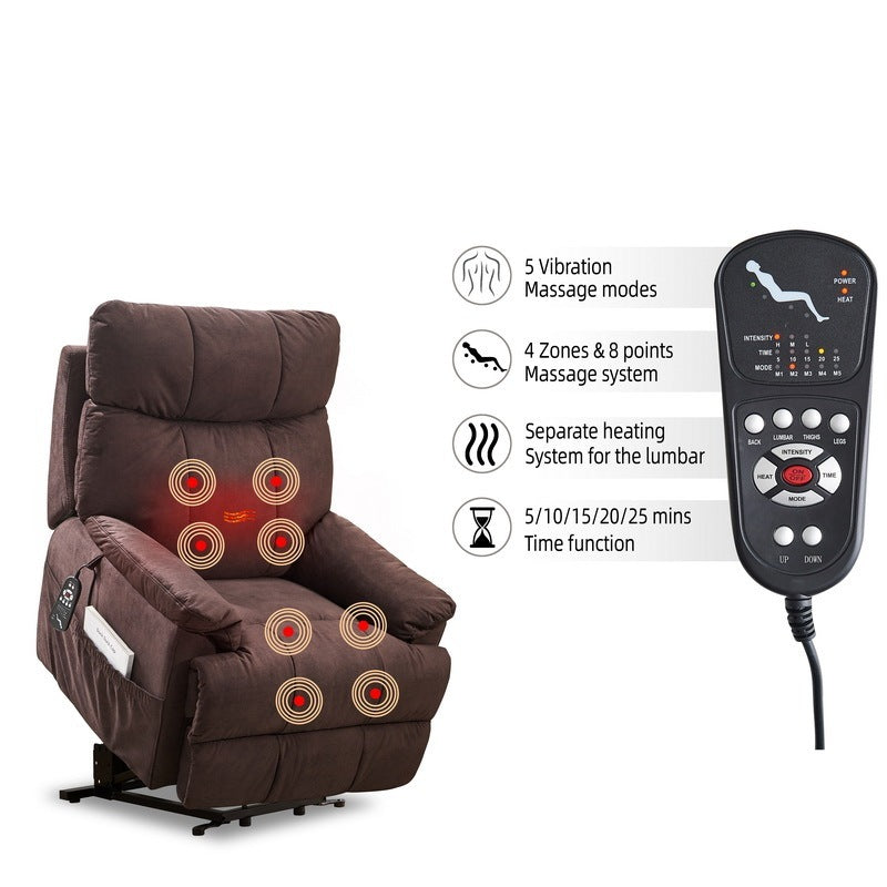 Feta Large size Electric Power Lift Recliner Chair with Massage and Heat - Brown