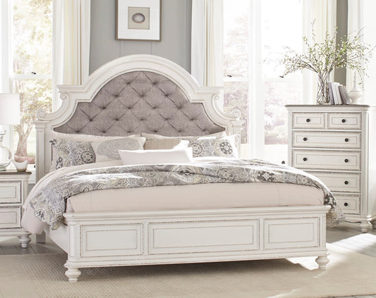 Elegance Restored Antique White Button-Tufted Eastern King Bed