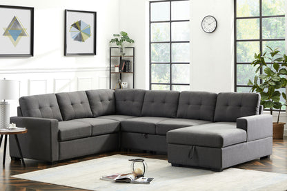 Selene Linen Fabric Sleeper Sectional Sofa with Storage - Dark Gray