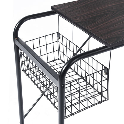 Computer Desk With Wire Storage Basket - walnut & black