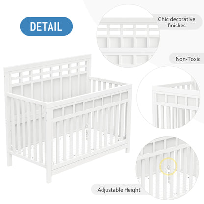 Baby Safe Crib Pine Solid Wood Non-Toxic  - White