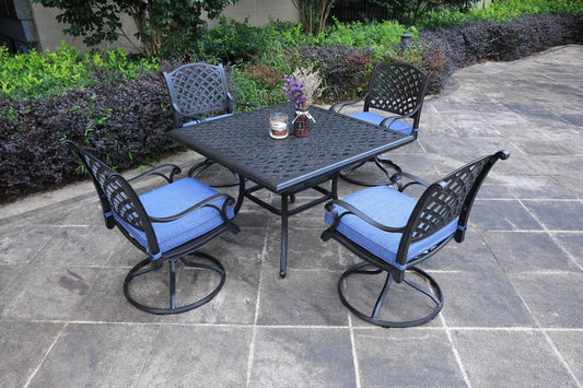 Neda 5 Pc 43.19" Aluminum Rectangular Dining Set with Cushions (Swivel Chairs) - Navy Blue