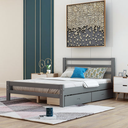 Cyril Full Size Wood Platform Bed with Dual Drawers - Gray