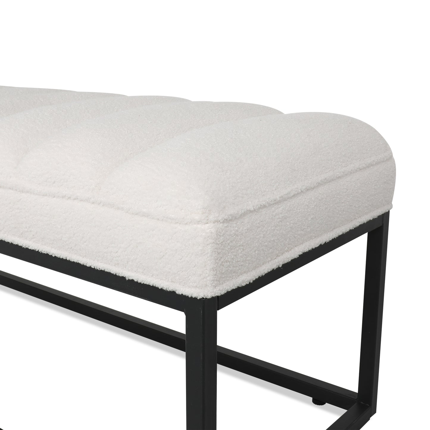 Metal Base Upholstered Bench - White