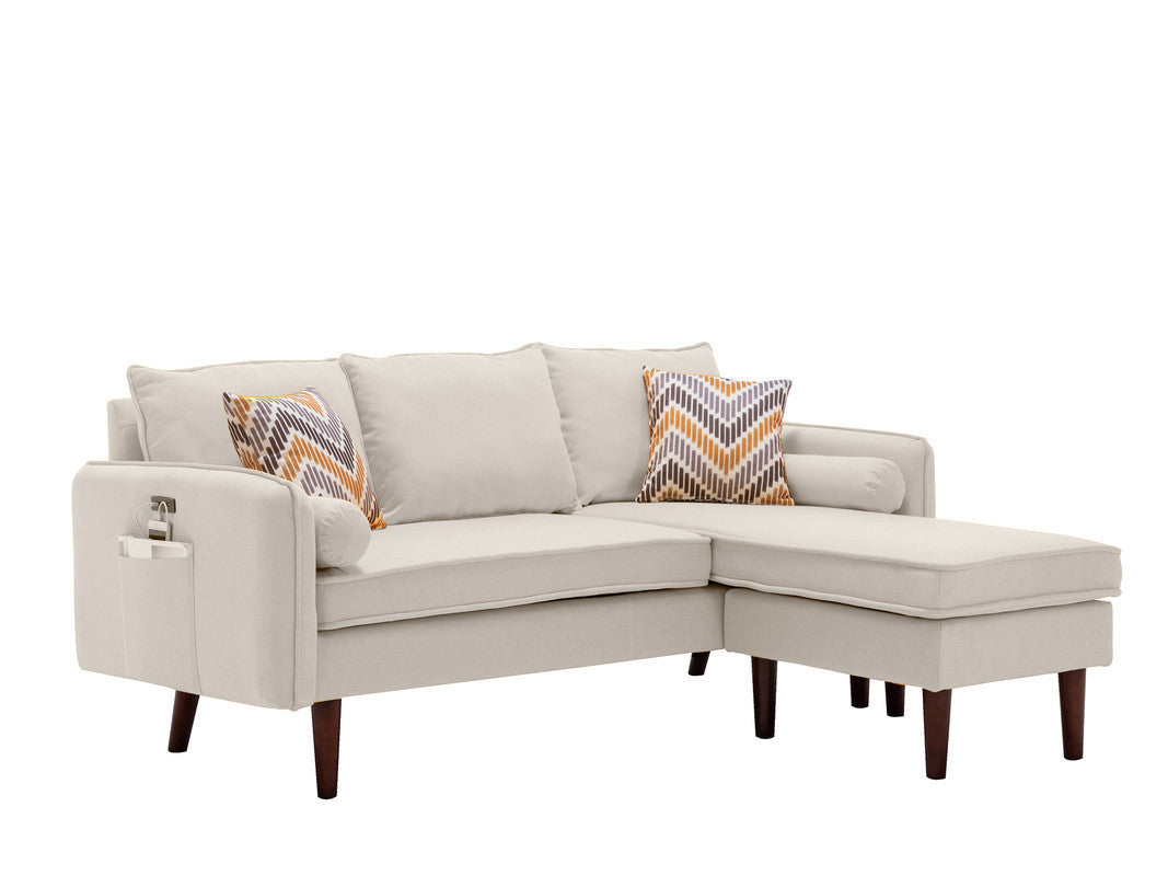 Mia Sectional Sofa Chaise with USB Charger & Pillows - Beige