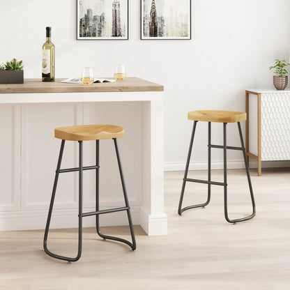 Stylish and Minimalist Bar Stools - Wood  Set of 2