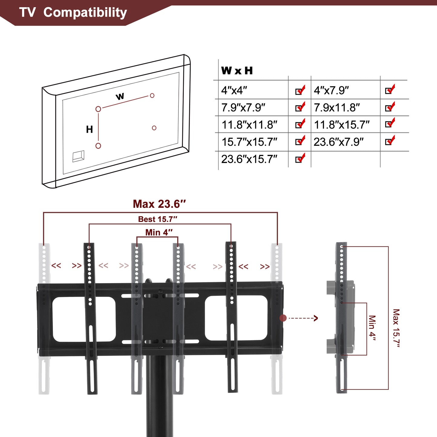 ElevateMax TV Stand: Black Multi-function Height Adjustable Bracket with Swivel and 3-Tier Storage