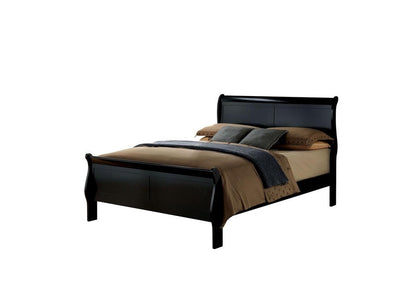 Louis Philippe Solid Wood Queen Size Bed - Black