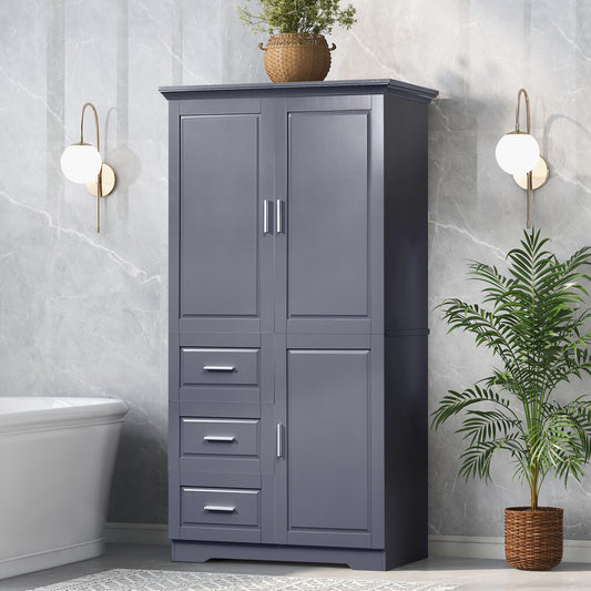 Lofty Cabinet with Doors Three Drawers - Grey