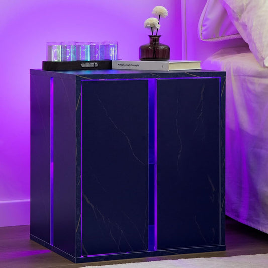 Quest LED  Nightstand with Glass Shelves -Blue