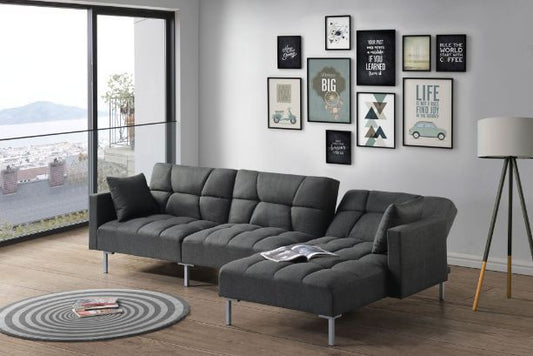 Teena Adjustable Sectional Fabric Sofa w/2 Pillows - Dark Gray