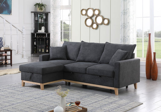 Colton Woven Reversible Sleeper Sectional Sofa with Storage Chaise - Dark Gray