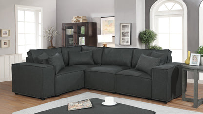 Melrose Linen Modular Sectional Sofa with Ottoman - Dark Gray