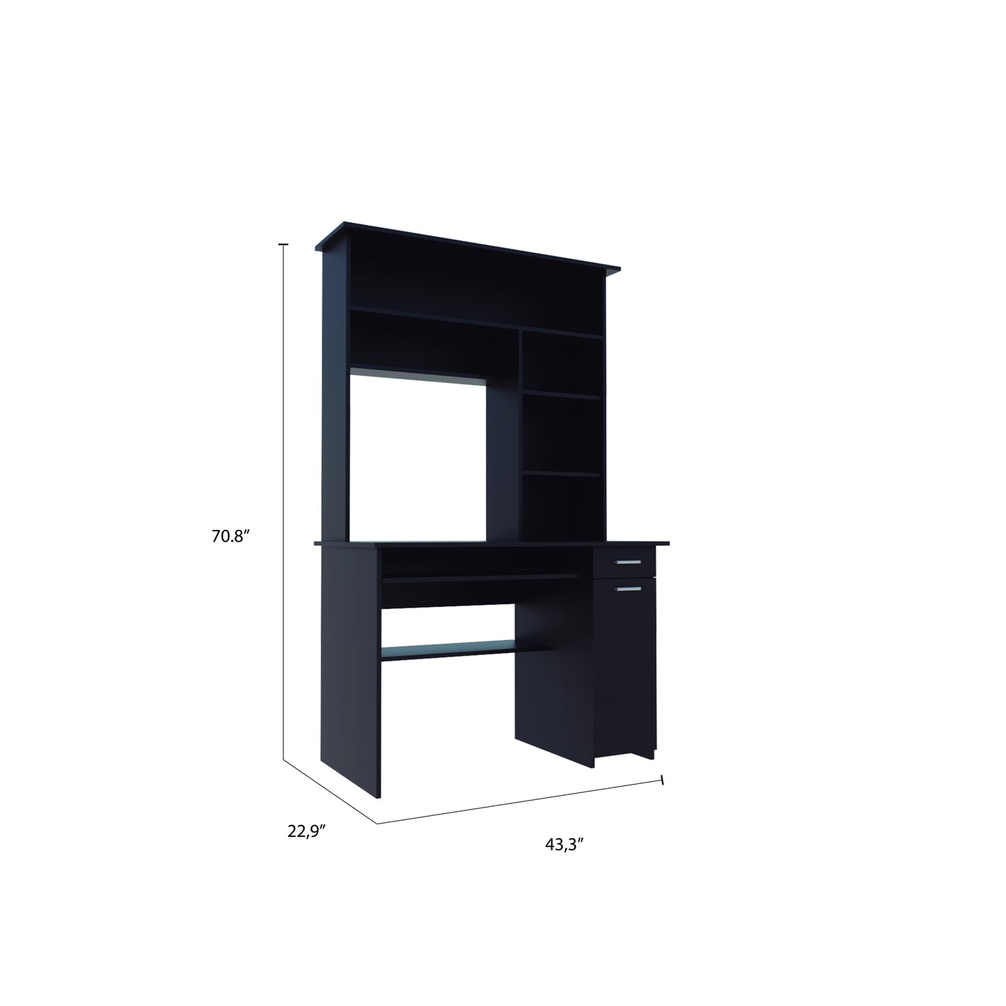 Aberdeen 2-Drawer 7-Shelf Computer Desk with Hutch - Black