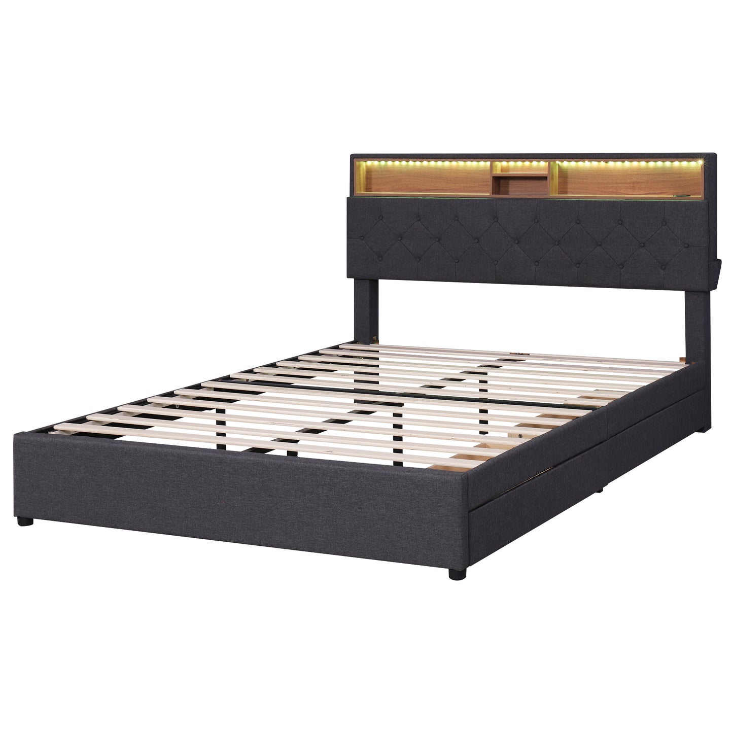 Nectar Queen Size Upholstered Platform Bed - Dark Gray