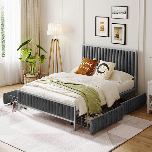 Maza Full Size Metal Frame Upholstered Bed w Drawers - Gray