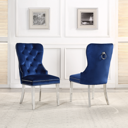 Mistie Velvet Dining Chairs w Metal Leg (Set of 2) - Blue