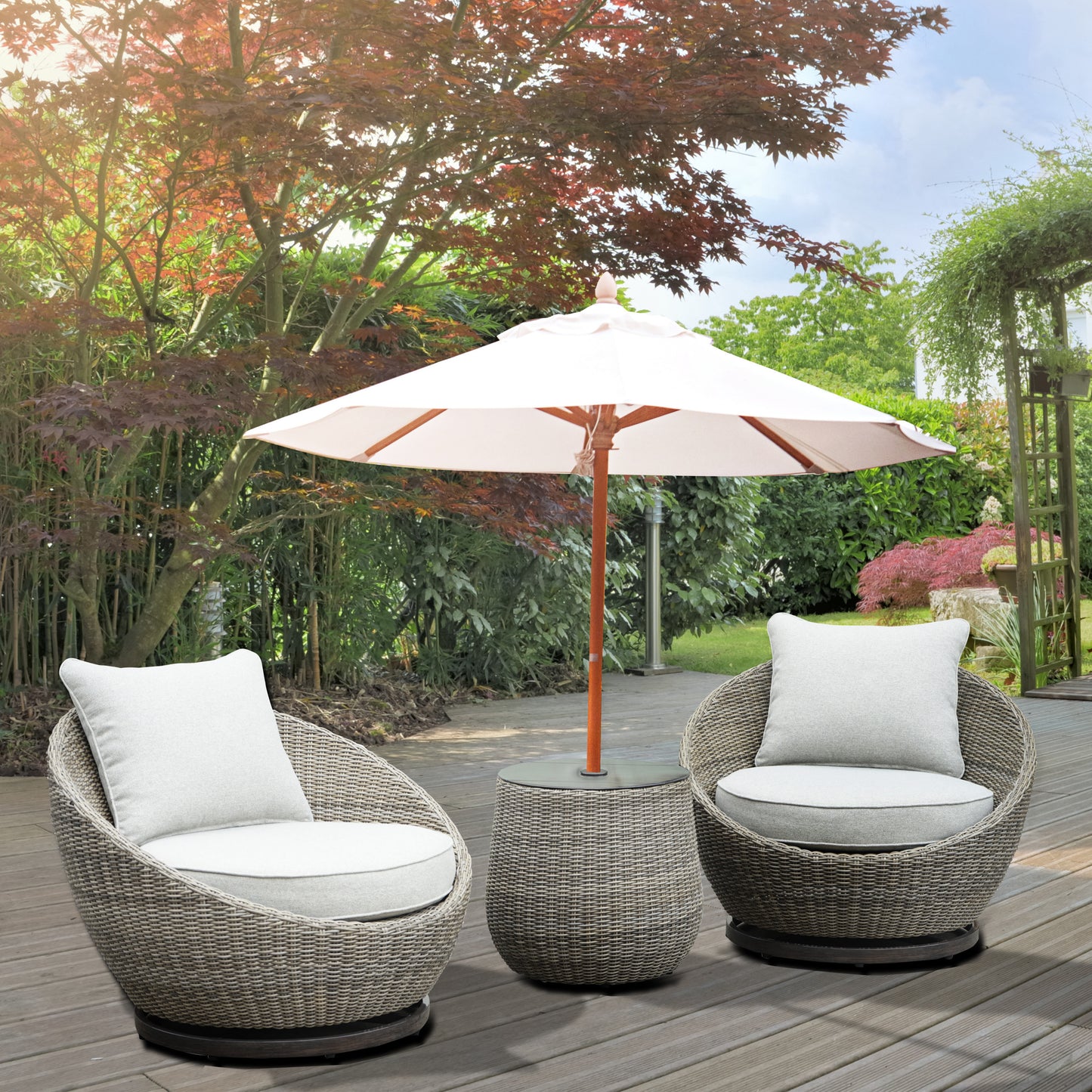 Tonda 3 Pc Set Two Outdoor Swivel Woven Chairs and Side Table