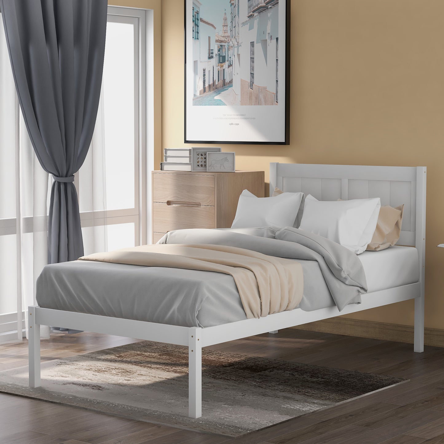 Serenity Rest Twin Wood Platform Bed with Headboard