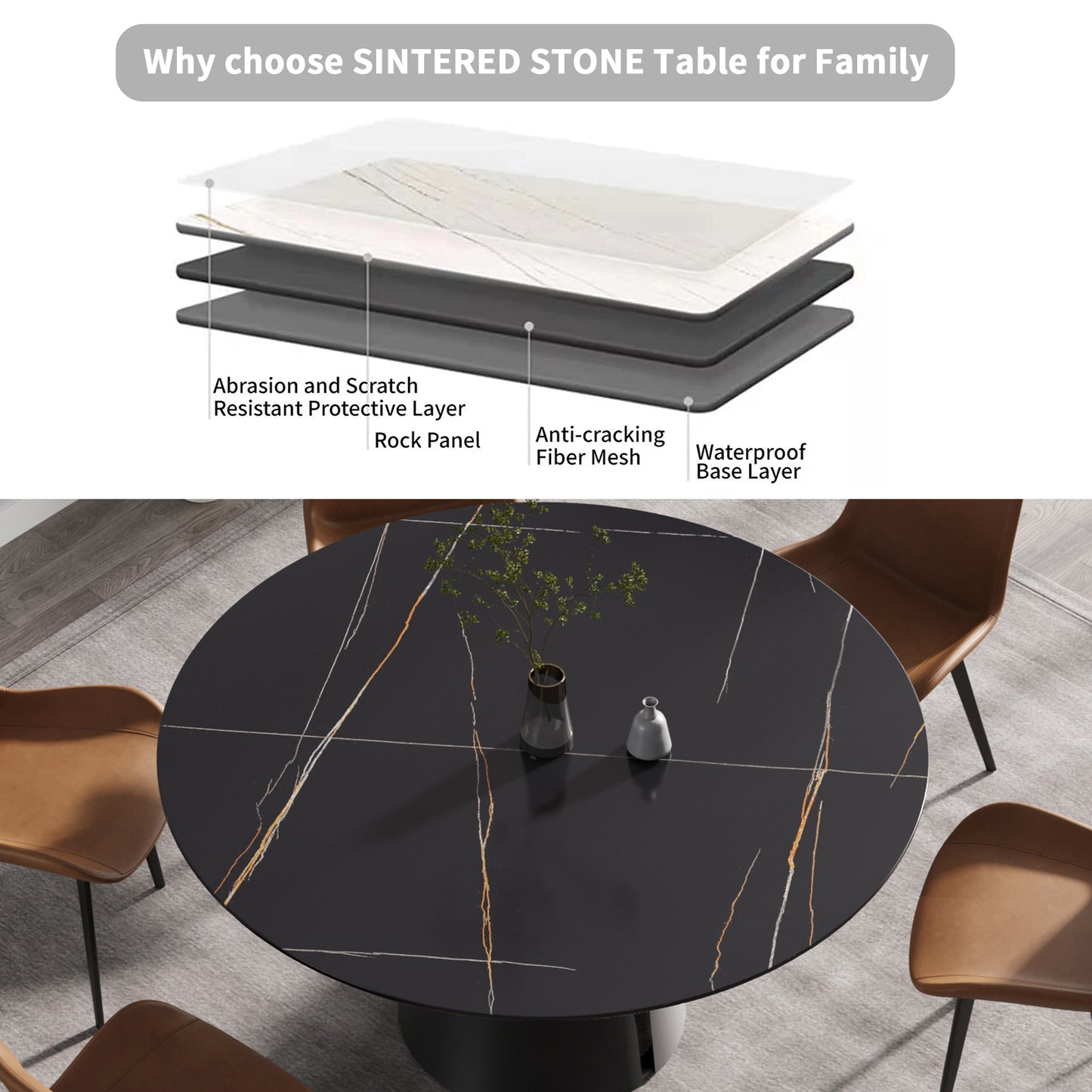 Elegant Ebony Round Dining Table